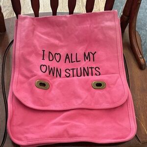 Large Pink Canvas Backpack from Authentic Pigment “I Do All My Own Stunts” NEW